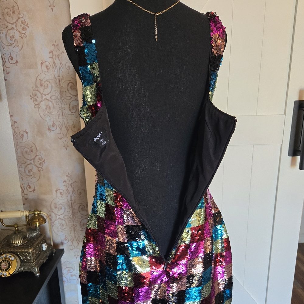NASTY GAL Sequin Colorful Checkerboard Mini Dress Size 8 - Picture 13 of 14
